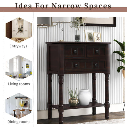 Narrow Console Table, Slim Sofa Table with Three Storage Drawers and Bottom Shelf for Entryway and Living Room (Espresso)