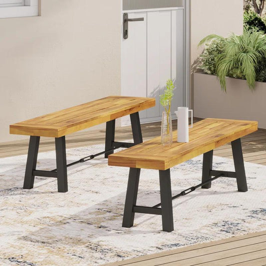 Outdoor Acacia Wood Dining Bench Sets Of 2