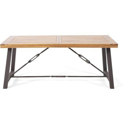 Outdoor Acacia Wood Metal Base Dining Table, Teak
