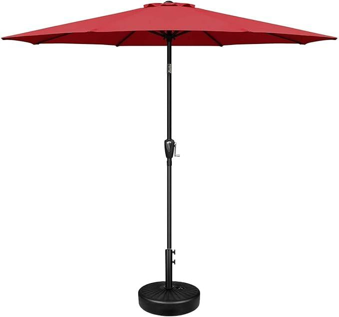 Outdoor Market Table Patio Umbrella with Button Tilt, Crank and 8 Sturdy Ribs for Garden, Deck, Lawn, Backyard & Pool
