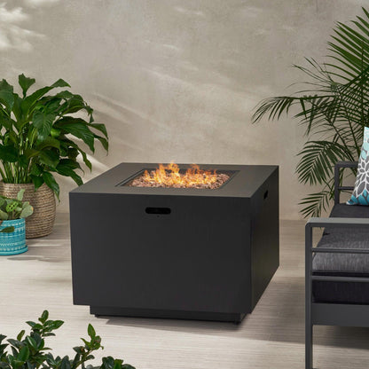 Outdoor Patio Propane Fire Pit 24" H x 33" W Square Iron Gas-burning Fire Pit - 50000 BTU, Tank in side, Dark Grey