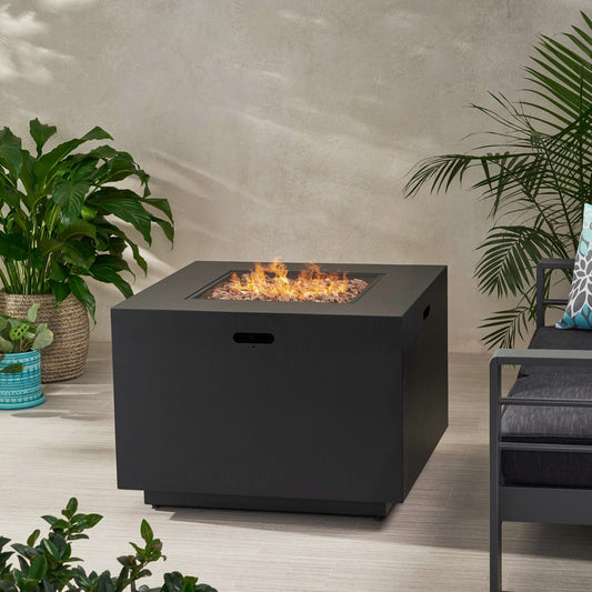 Outdoor Patio Propane Fire Pit 24" H x 33" W Square Iron Gas-burning Fire Pit - 50000 BTU, Tank in side, Dark Grey