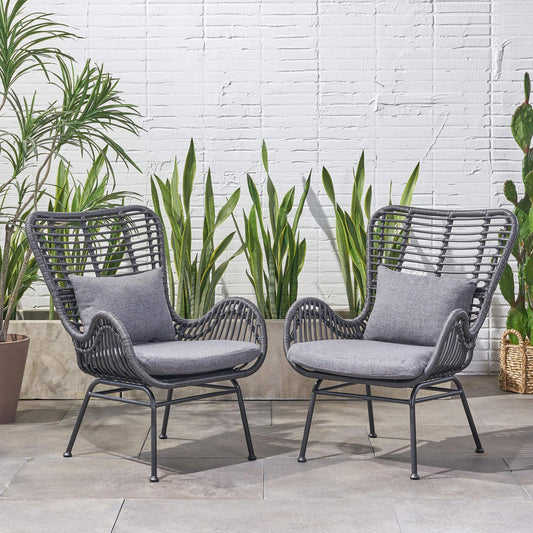 Outdoor Wicker Club Chairs with Cushions (Set of 2)