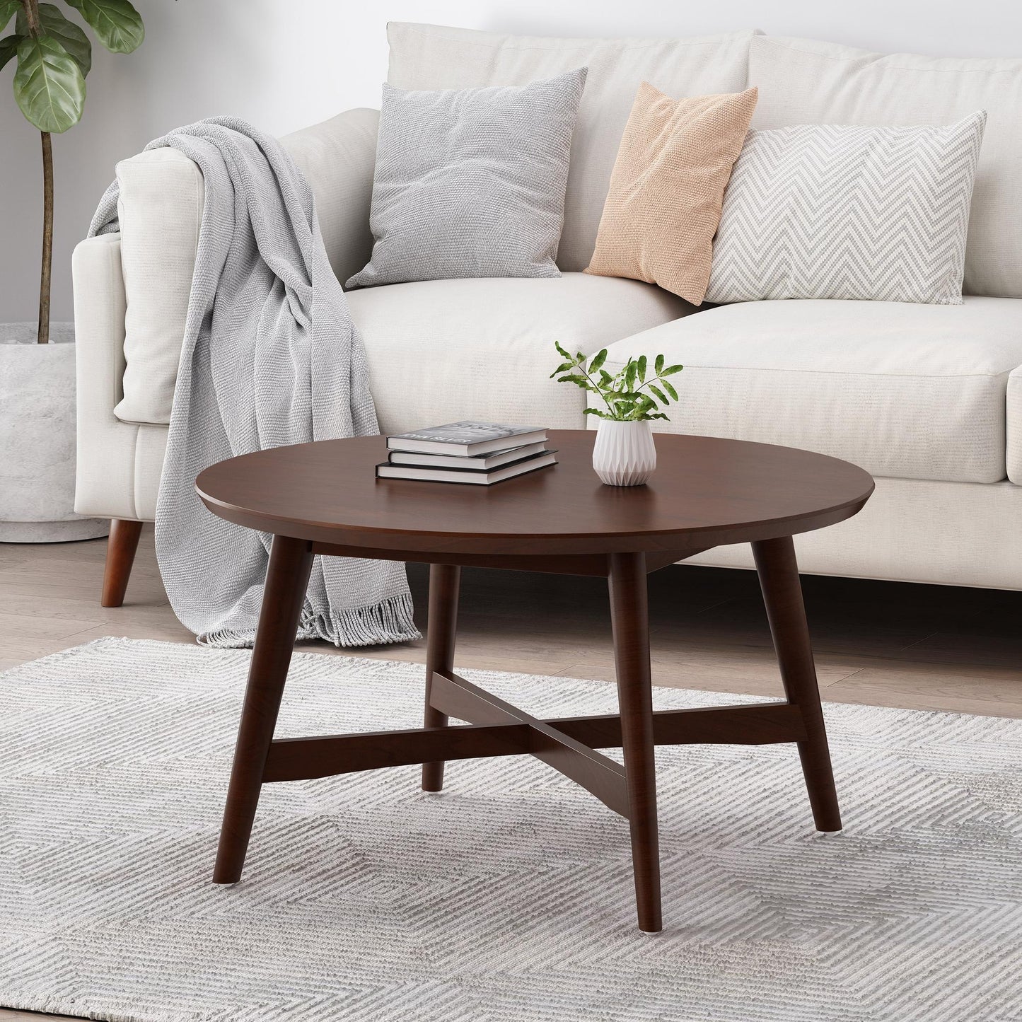 ROUND COFFEE TABLE WITH X-CROSS BASE