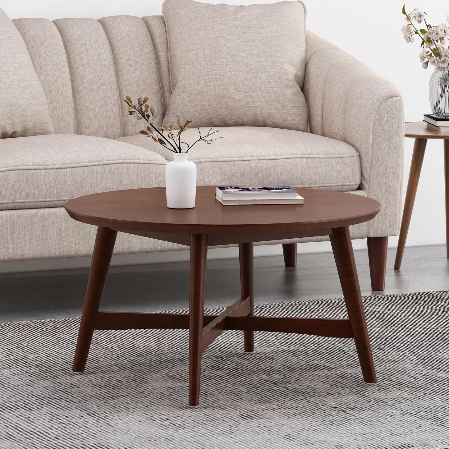 ROUND COFFEE TABLE WITH X-CROSS BASE