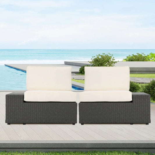 Resin Outdoor Patio Furniture Collection, Arm Chair (L & R) Grey Wicker Armless Sectional Sofa Seat