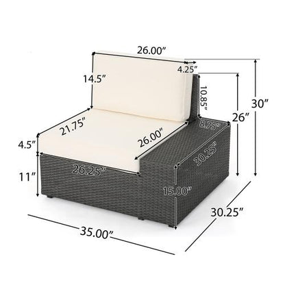 Resin Outdoor Patio Furniture Collection, Arm Chair (L & R) Grey Wicker Armless Sectional Sofa Seat
