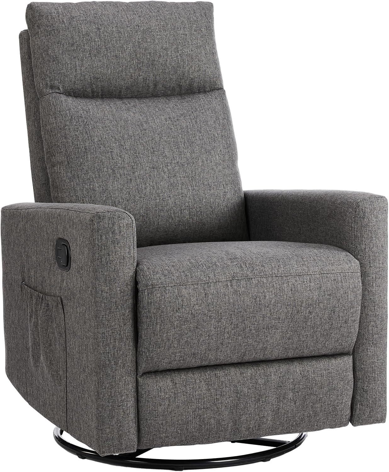 Rocking Recliner Chair with Large Footrest, Stain-Resistant Faux Leather Recliner Rocker, Single Sofa Recliner for Living Room, Office, High Back, Upholstered Deep Seat, Grey