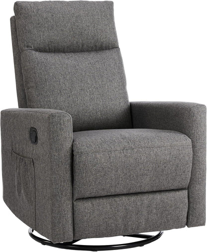 Rocking Recliner Chair with Large Footrest, Stain-Resistant Faux Leather Recliner Rocker, Single Sofa Recliner for Living Room, Office, High Back, Upholstered Deep Seat, Grey