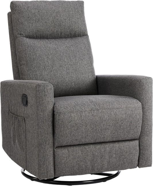 Rocking Recliner Chair with Large Footrest, Stain-Resistant Faux Leather Recliner Rocker, Single Sofa Recliner for Living Room, Office, High Back, Upholstered Deep Seat, Grey