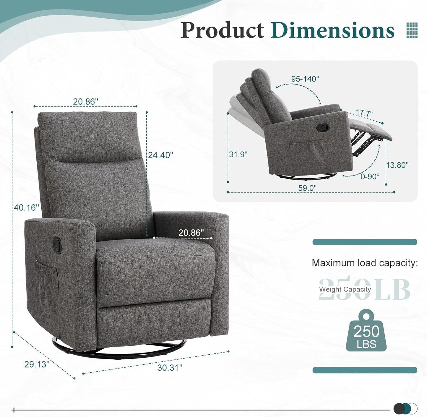 Rocking Recliner Chair with Large Footrest, Stain-Resistant Faux Leather Recliner Rocker, Single Sofa Recliner for Living Room, Office, High Back, Upholstered Deep Seat, Grey