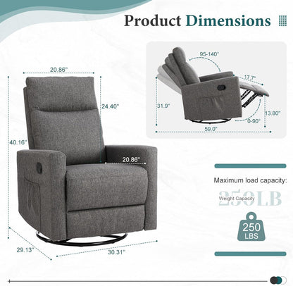 Rocking Recliner Chair with Large Footrest, Stain-Resistant Faux Leather Recliner Rocker, Single Sofa Recliner for Living Room, Office, High Back, Upholstered Deep Seat, Grey