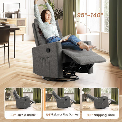 Rocking Recliner Chair with Large Footrest, Stain-Resistant Faux Leather Recliner Rocker, Single Sofa Recliner for Living Room, Office, High Back, Upholstered Deep Seat, Grey
