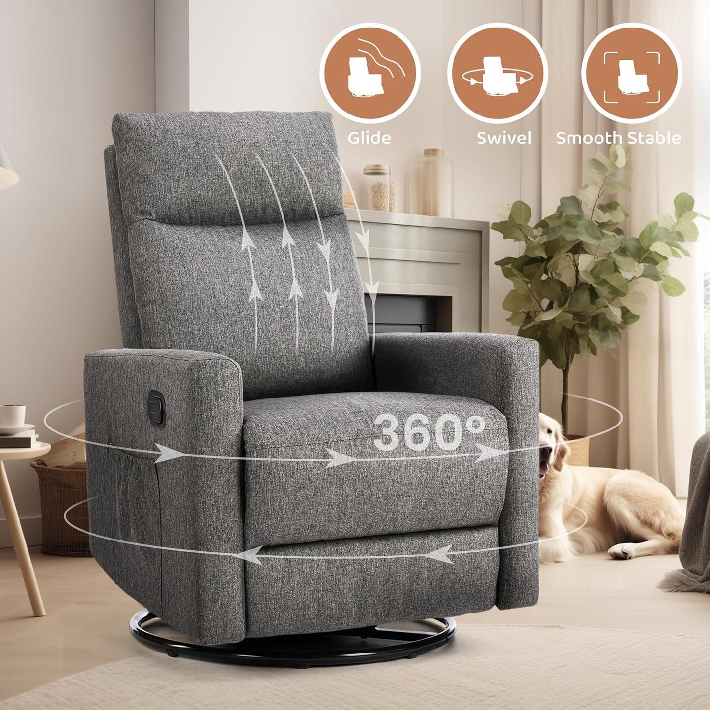 Rocking Recliner Chair with Large Footrest, Stain-Resistant Faux Leather Recliner Rocker, Single Sofa Recliner for Living Room, Office, High Back, Upholstered Deep Seat, Grey
