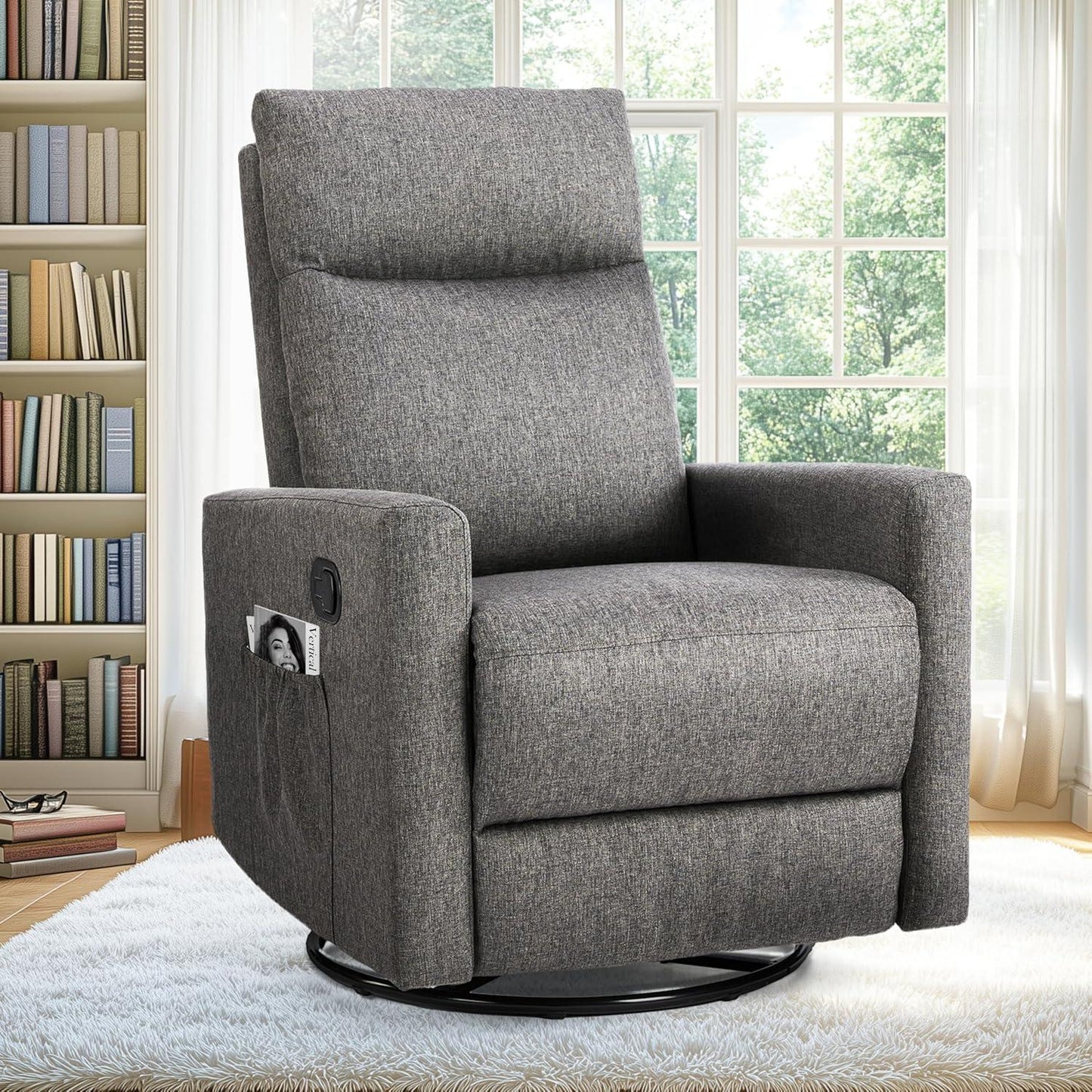 Rocking Recliner Chair with Large Footrest, Stain-Resistant Faux Leather Recliner Rocker, Single Sofa Recliner for Living Room, Office, High Back, Upholstered Deep Seat, Grey
