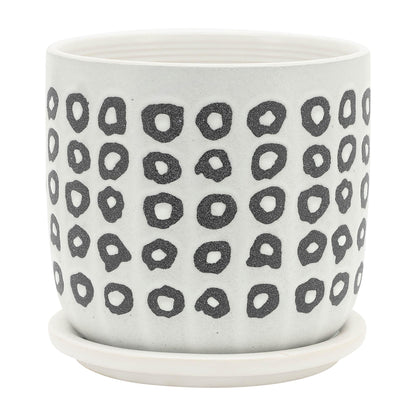 S/2 5/6" AZTEC PLANTER W/ SAUCER, BLACK