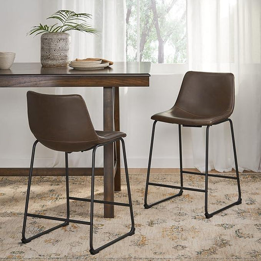 Set of 2, Vintage Brown Counter Stool,17.75"D x 21.20"W x 35.25"H