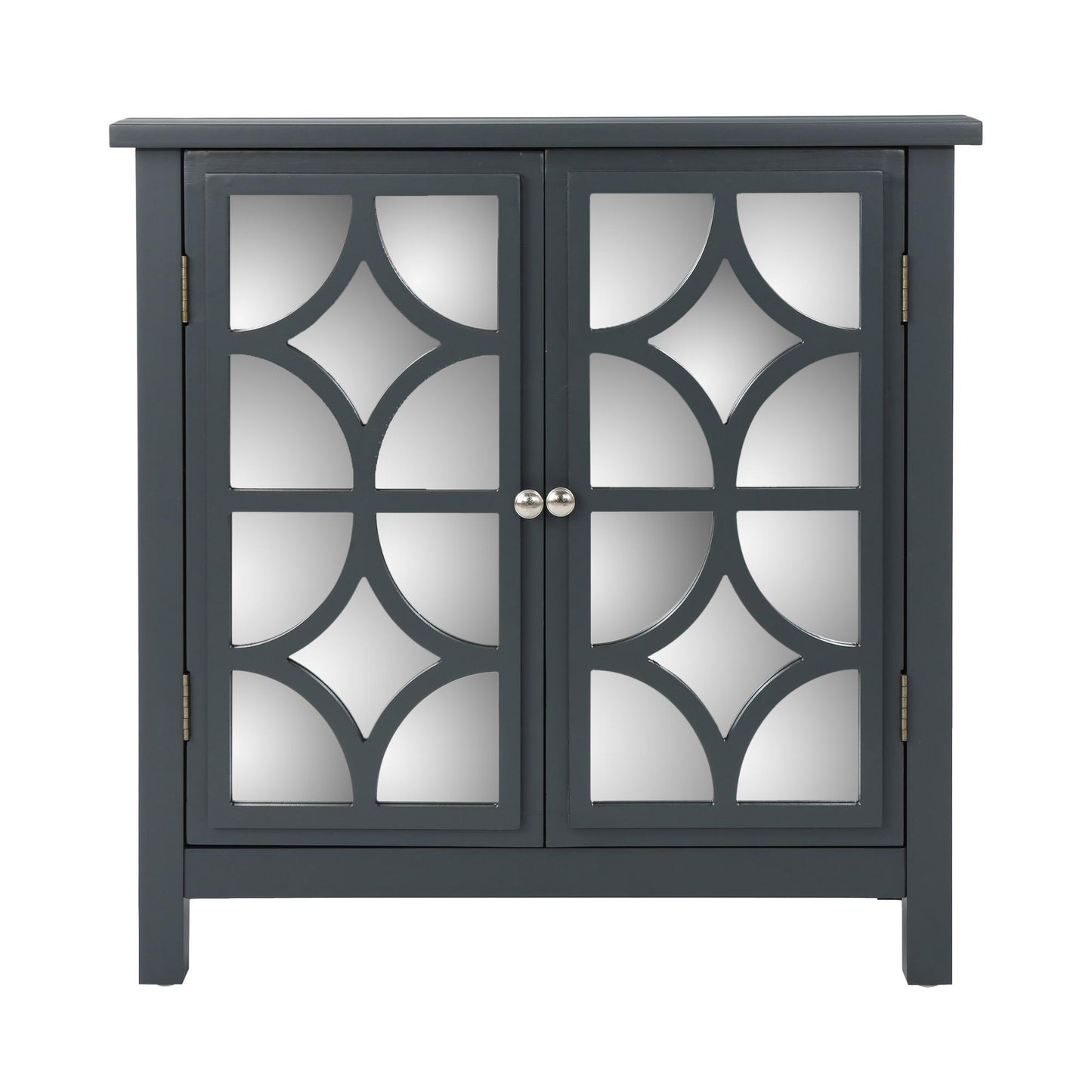 [Ship to Canada Only]Firwood Mirror Finished Double Door Cabinet, Charcoal Grey