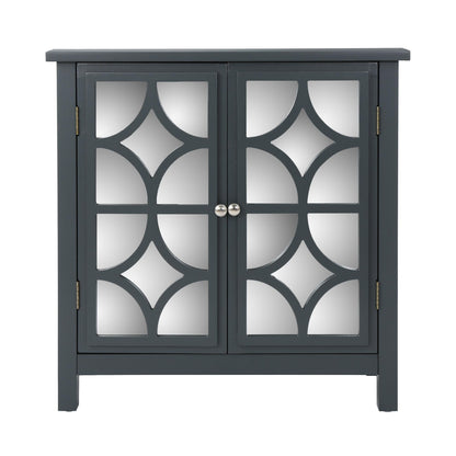 [Ship to Canada Only]Firwood Mirror Finished Double Door Cabinet, Charcoal Grey