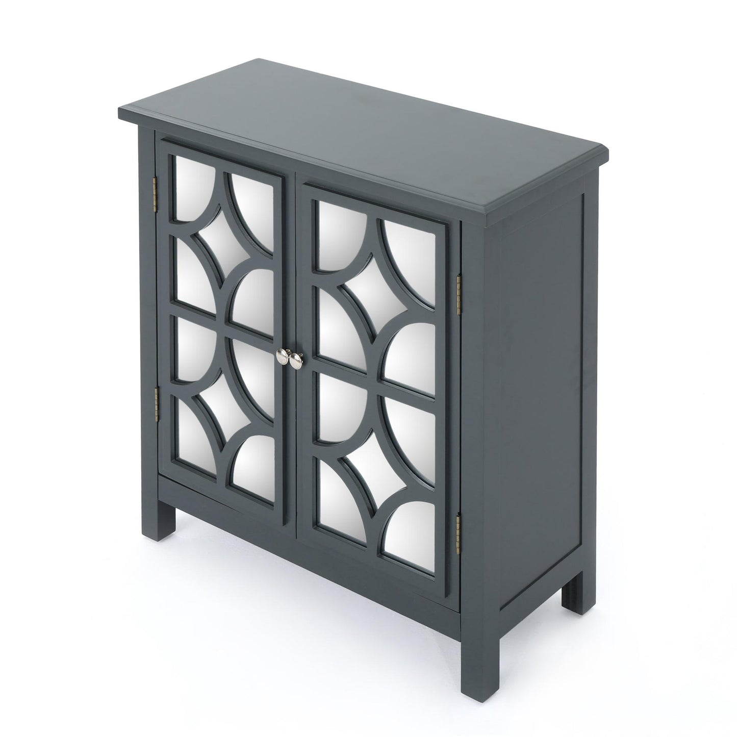 [Ship to Canada Only]Firwood Mirror Finished Double Door Cabinet, Charcoal Grey