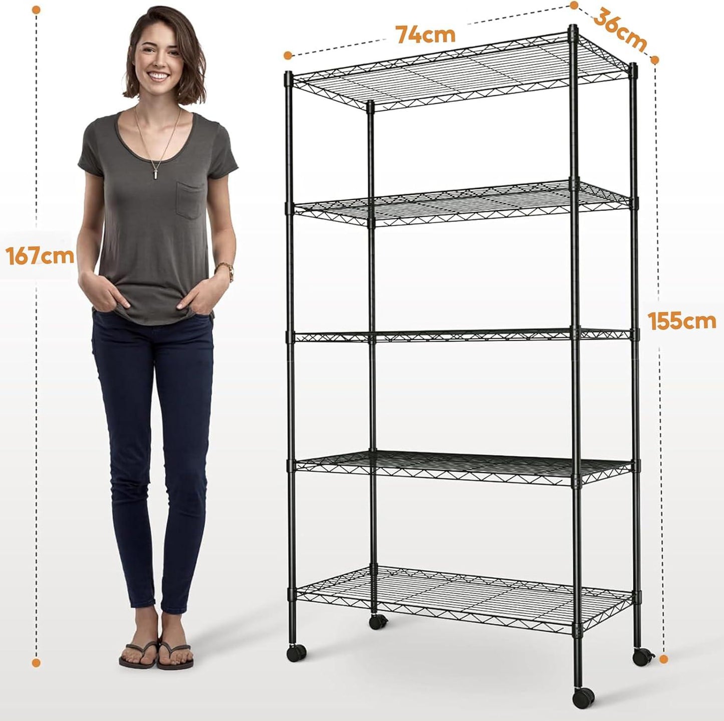 Simple Deluxe Heavy Duty 5-Shelf Shelving Unit, 29" D x 14"W x 61" H, 5 Tier, Black