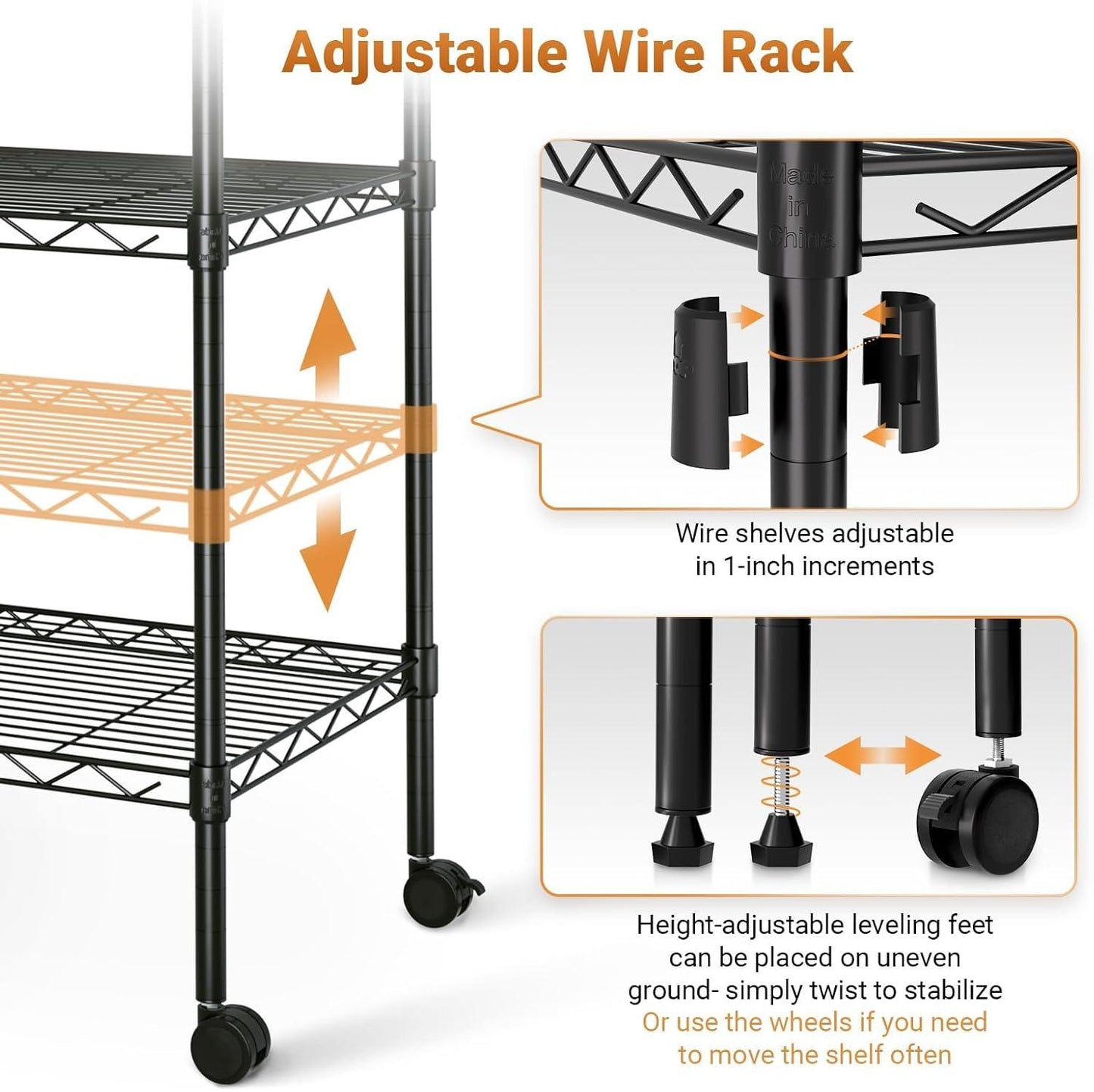 Simple Deluxe Heavy Duty 5-Shelf Shelving Unit, 29" D x 14"W x 61" H, 5 Tier, Black