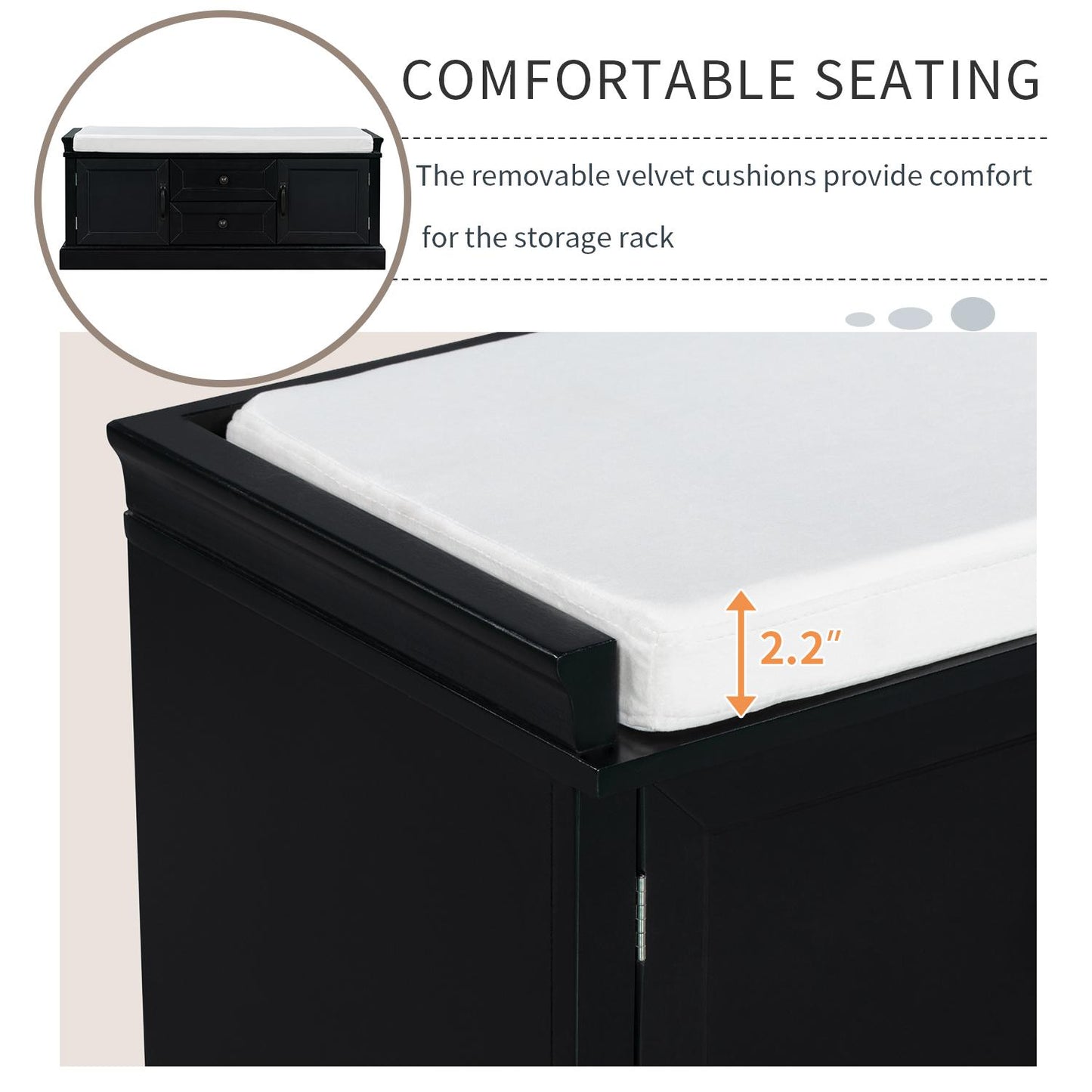 Storage Bench with 4 Doors and Adjustable Shelves, Shoe Bench with Removable Cushion for Living Room, Entryway (Black)