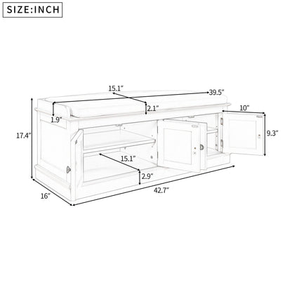 Storage Bench with 4 Doors and Adjustable Shelves, Shoe Bench with Removable Cushion for Living Room, Entryway (Espresso)