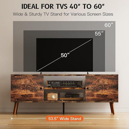TV Stand for 55 60 inch TV, Entertainment Center with Storage Cabinet, Media Console Table 2 Cabinet, Soft Hinge, Handle Door, Wooden Living Room, Office Furniture, Brown