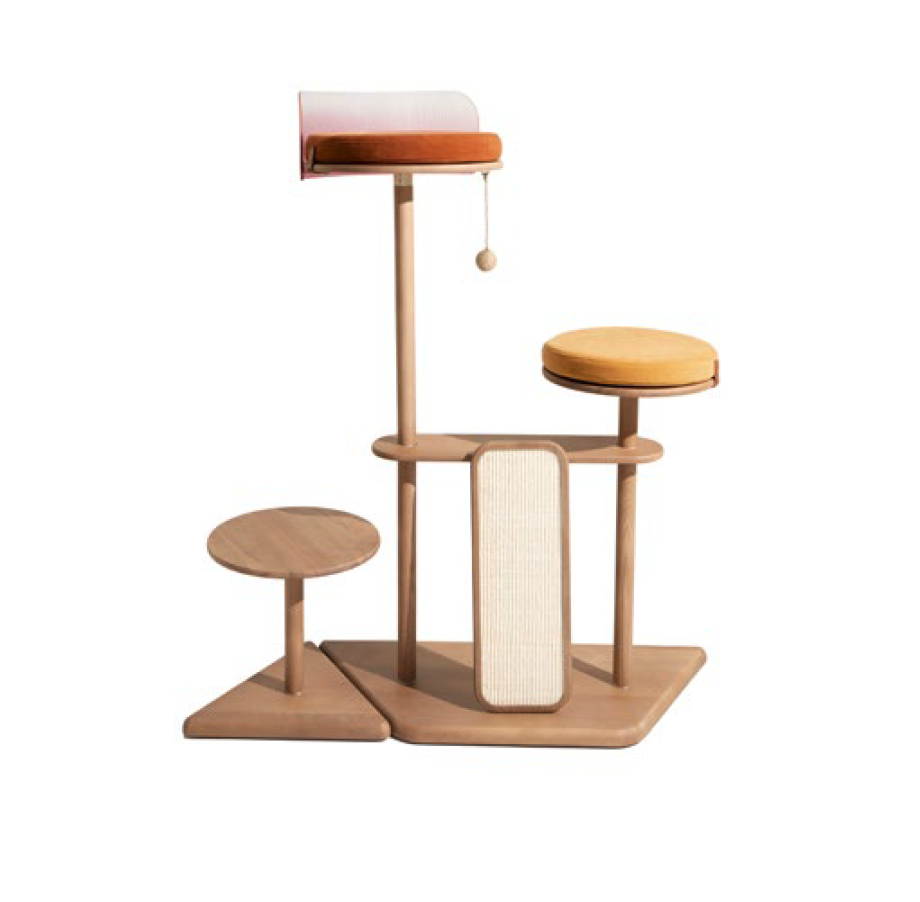 PurrMello MOND Geometric Cat Tree – Light Walnut